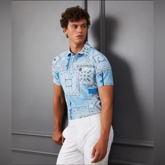 G/Fore Men's Bandana Tech Pique Slim Fit Polo: Sky New With Tags - Picture 2 of 7